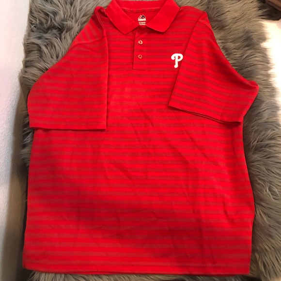 new majestic phillies red button up polo shirt size extra large XL - Picture 1 of 2